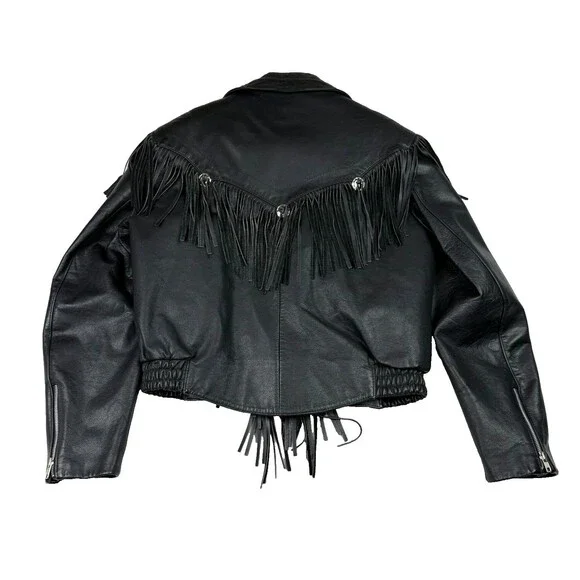 Vintage Bermans Street Legal Black Leather Fringe Motorcycle Jacket Women’s 14 - Picture 2 of 14
